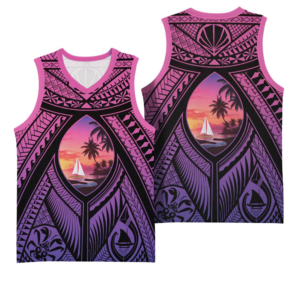 Guam Chamorro Artsy Basketball Jersey Guahan Sunset Beach - Polynesian Pride