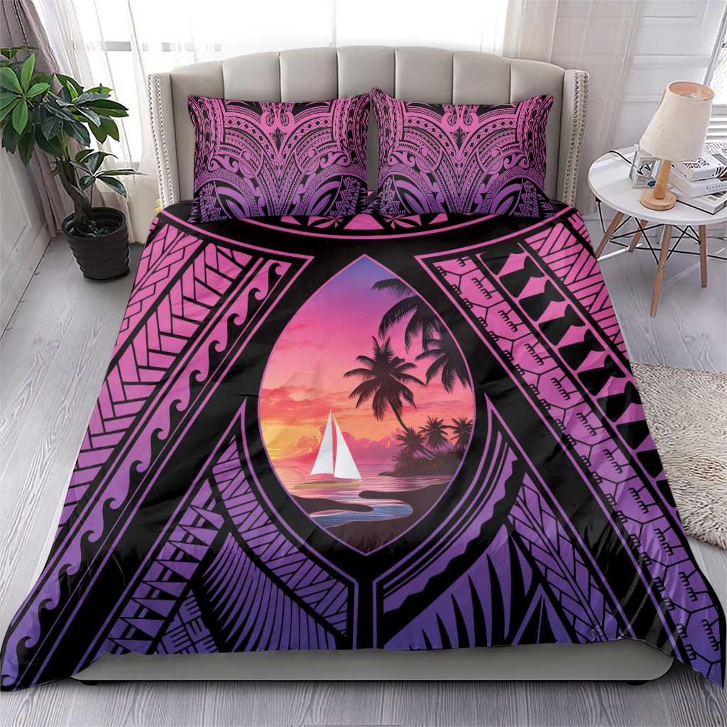 Guam Chamorro Artsy Bedding Set Guahan Sunset Beach