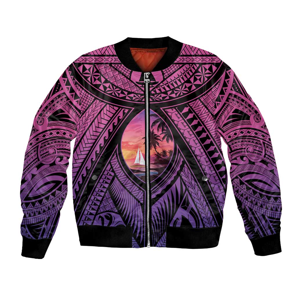 Guam Chamorro Artsy Bomber Jacket Guahan Sunset Beach LT9 Unisex Sunset - Polynesian Pride