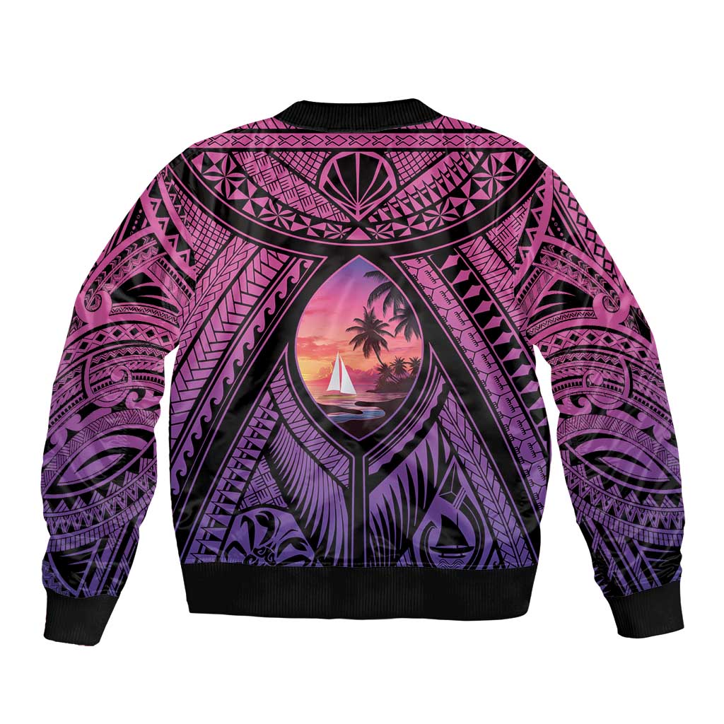 Guam Chamorro Artsy Bomber Jacket Guahan Sunset Beach LT9 - Polynesian Pride