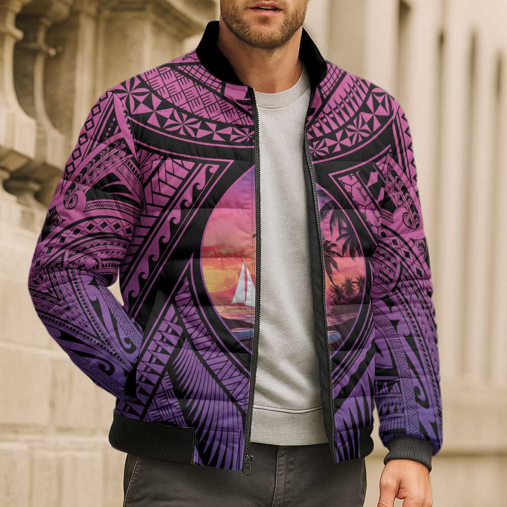 Guam Chamorro Artsy Bomber Puffer Jacket Guahan Sunset Beach - Polynesian Pride