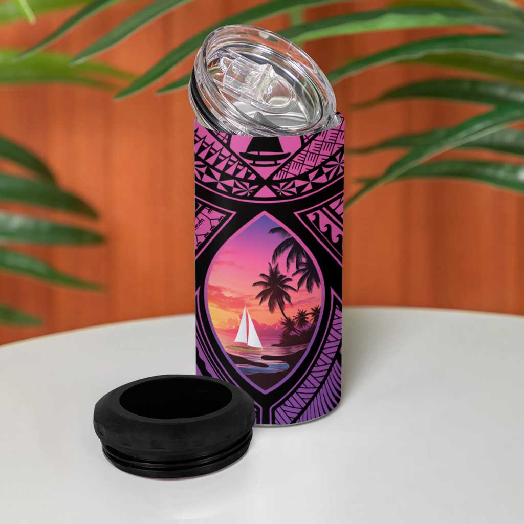 Guam Chamorro Artsy 4 in 1 Can Cooler Tumbler Guahan Sunset Beach