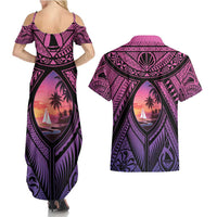 Guam Chamorro Artsy Couples Matching Summer Maxi Dress and Hawaiian Shirt Guahan Sunset Beach