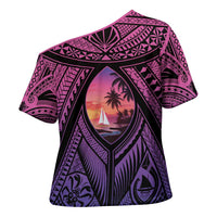 Guam Chamorro Artsy Cross Shoulder Shirt Guahan Sunset Beach - Polynesian Pride