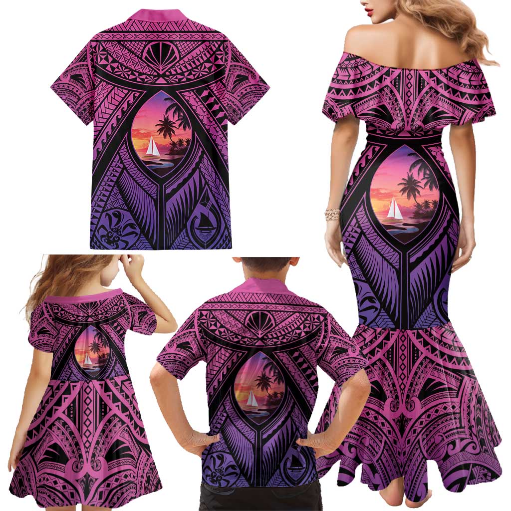Guam Chamorro Artsy Family Matching Mermaid Dress and Hawaiian Shirt Guahan Sunset Beach