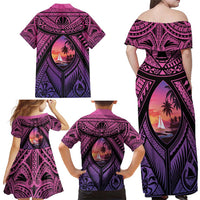Guam Chamorro Artsy Family Matching Off Shoulder Maxi Dress and Hawaiian Shirt Guahan Sunset Beach
