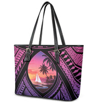 Guam Chamorro Artsy Leather Tote Bag Guahan Sunset Beach
