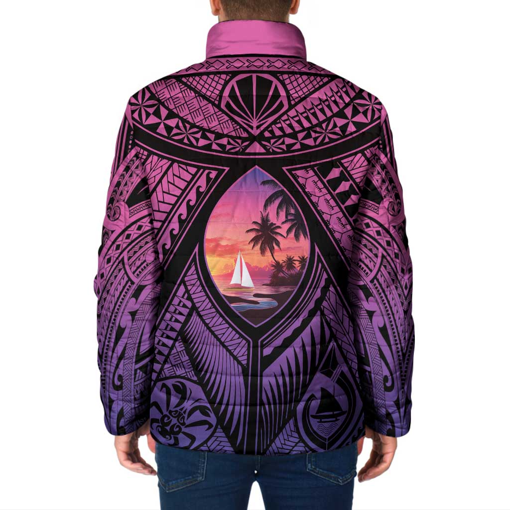 Guam Chamorro Artsy Padded Jacket Guahan Sunset Beach - Polynesian Pride