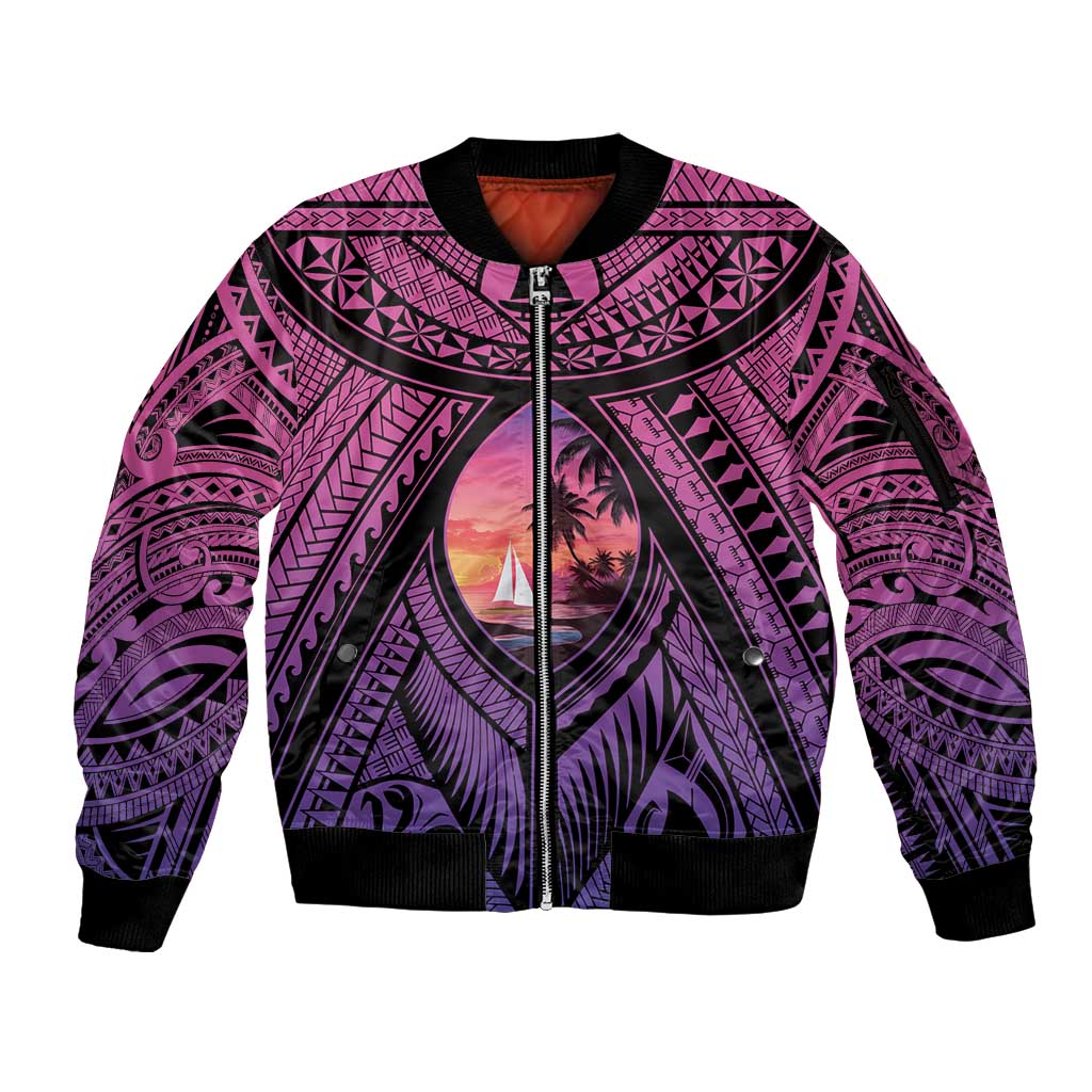 Guam Chamorro Artsy Sleeve Zip Bomber Jacket Guahan Sunset Beach LT9 Unisex Sunset - Polynesian Pride