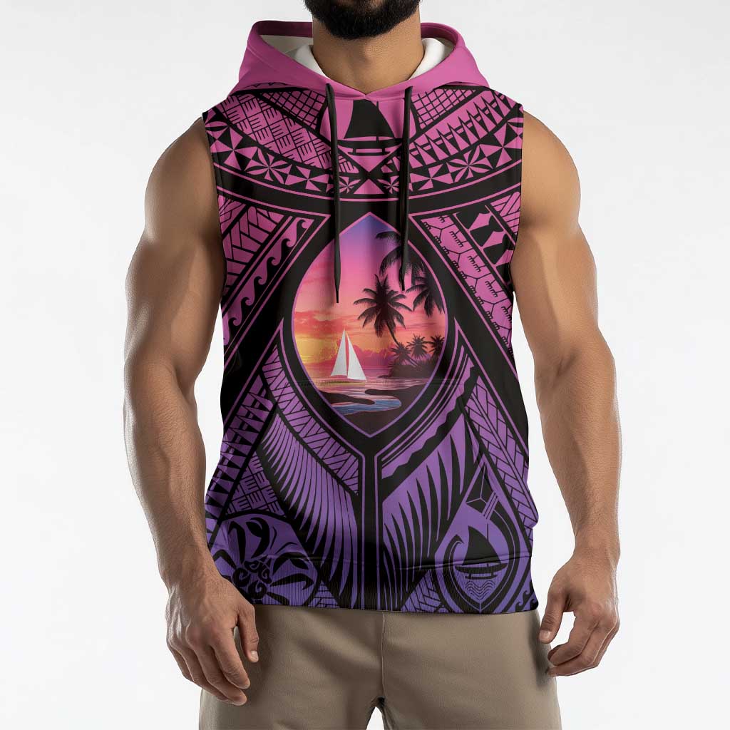 Guam Chamorro Artsy Sleeveless Hoodie Guahan Sunset Beach - Polynesian Pride