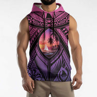 Guam Chamorro Artsy Sleeveless Hoodie Guahan Sunset Beach - Polynesian Pride