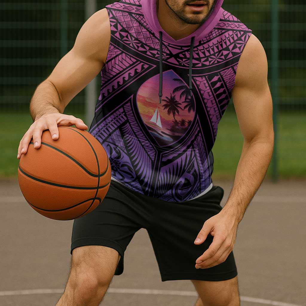 Guam Chamorro Artsy Sleeveless Hoodie Guahan Sunset Beach - Polynesian Pride