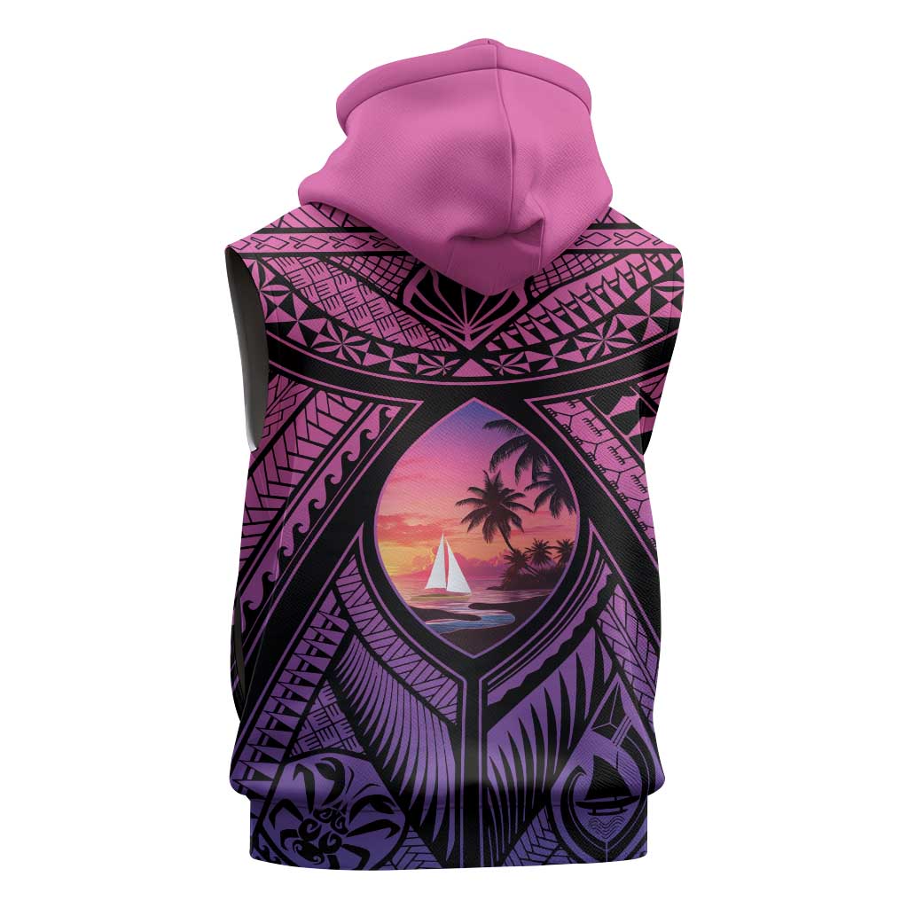 Guam Chamorro Artsy Sleeveless Zip Hoodie Guahan Sunset Beach - Polynesian Pride
