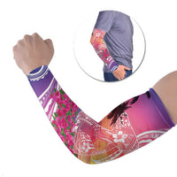 Guam Latte Stone with Map Arm Sleeves Bougainvillea Beach Sunset - Polynesian Pride