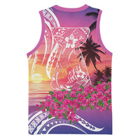 Guam Latte Stone with Map Basketball Jersey Bougainvillea Beach Sunset - Polynesian Pride