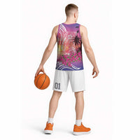 Guam Latte Stone with Map Basketball Jersey Bougainvillea Beach Sunset - Polynesian Pride