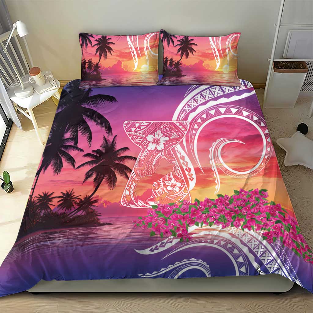 Guam Latte Stone with Map Bedding Set Bougainvillea Beach Sunset