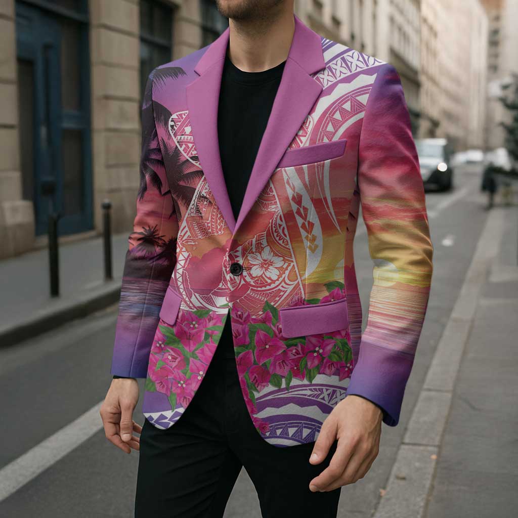 Guam Latte Stone with Map Blazer Bougainvillea Beach Sunset - Polynesian Pride