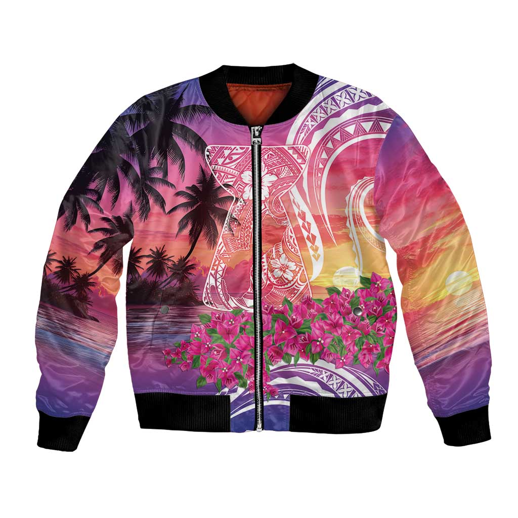 Guam Latte Stone with Map Bomber Jacket Bougainvillea Beach Sunset LT9 Unisex Sunset - Polynesian Pride