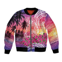 Guam Latte Stone with Map Bomber Jacket Bougainvillea Beach Sunset LT9 Unisex Sunset - Polynesian Pride