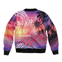 Guam Latte Stone with Map Bomber Jacket Bougainvillea Beach Sunset LT9 - Polynesian Pride