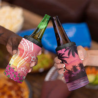 Guam Latte Stone with Map 4 in 1 Can Cooler Tumbler Bougainvillea Beach Sunset