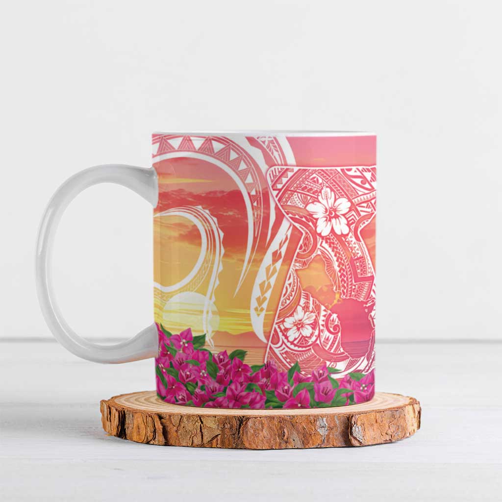 Guam Latte Stone with Map Ceramic Mug Bougainvillea Beach Sunset - Polynesian Pride