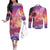 Guam Latte Stone with Map Couples Matching Off The Shoulder Long Sleeve Dress and Long Sleeve Button Shirt Bougainvillea Beach Sunset