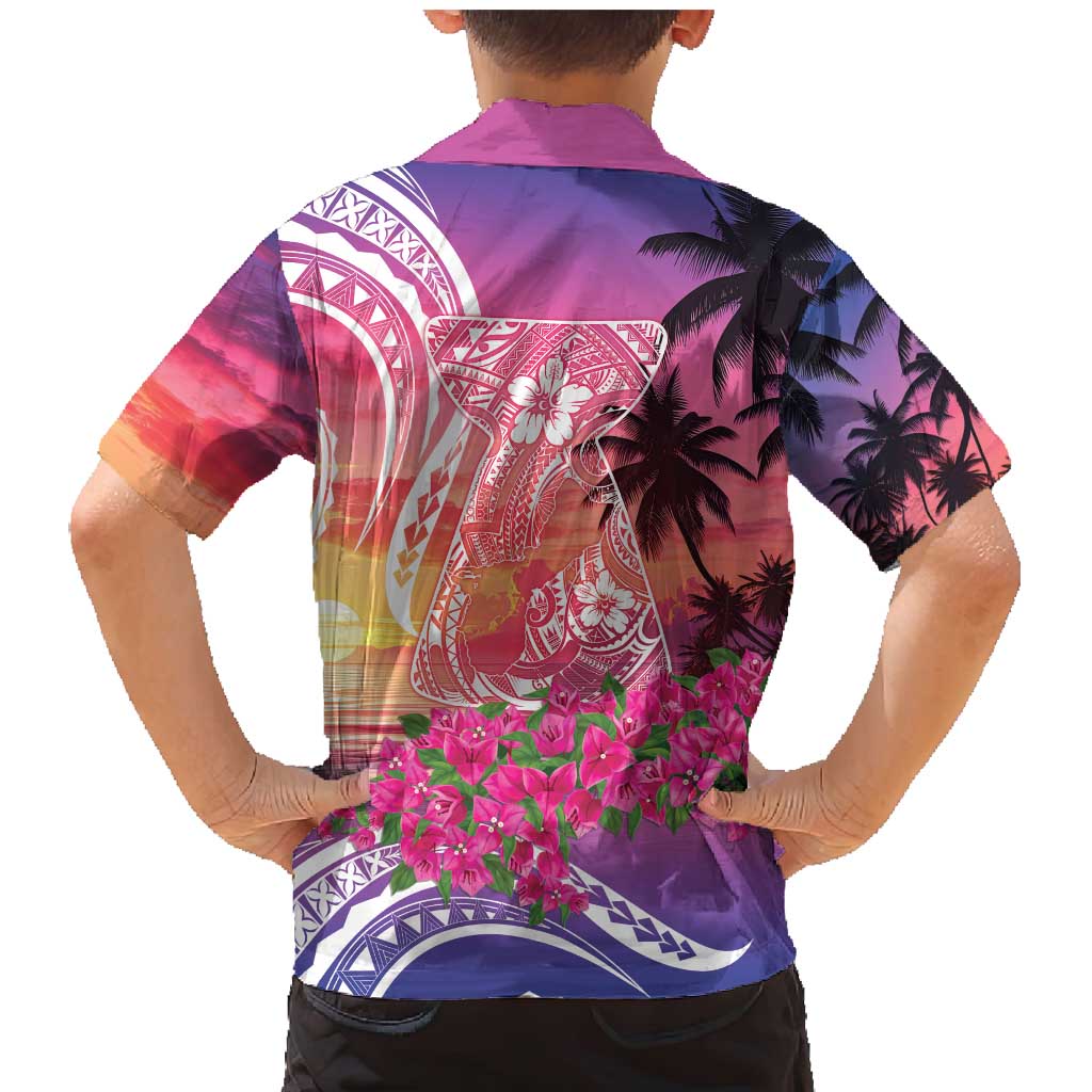 Guam Latte Stone with Map Family Matching Mermaid Dress and Hawaiian Shirt Bougainvillea Beach Sunset