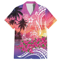 Guam Latte Stone with Map Family Matching Off The Shoulder Long Sleeve Dress and Hawaiian Shirt Bougainvillea Beach Sunset