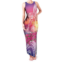Guam Latte Stone with Map Family Matching Tank Maxi Dress and Hawaiian Shirt Bougainvillea Beach Sunset