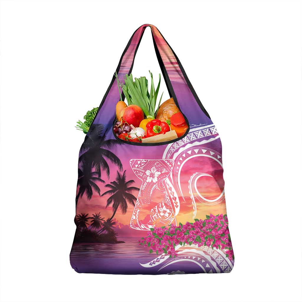 Guam Latte Stone with Map Grocery Bag Bougainvillea Beach Sunset