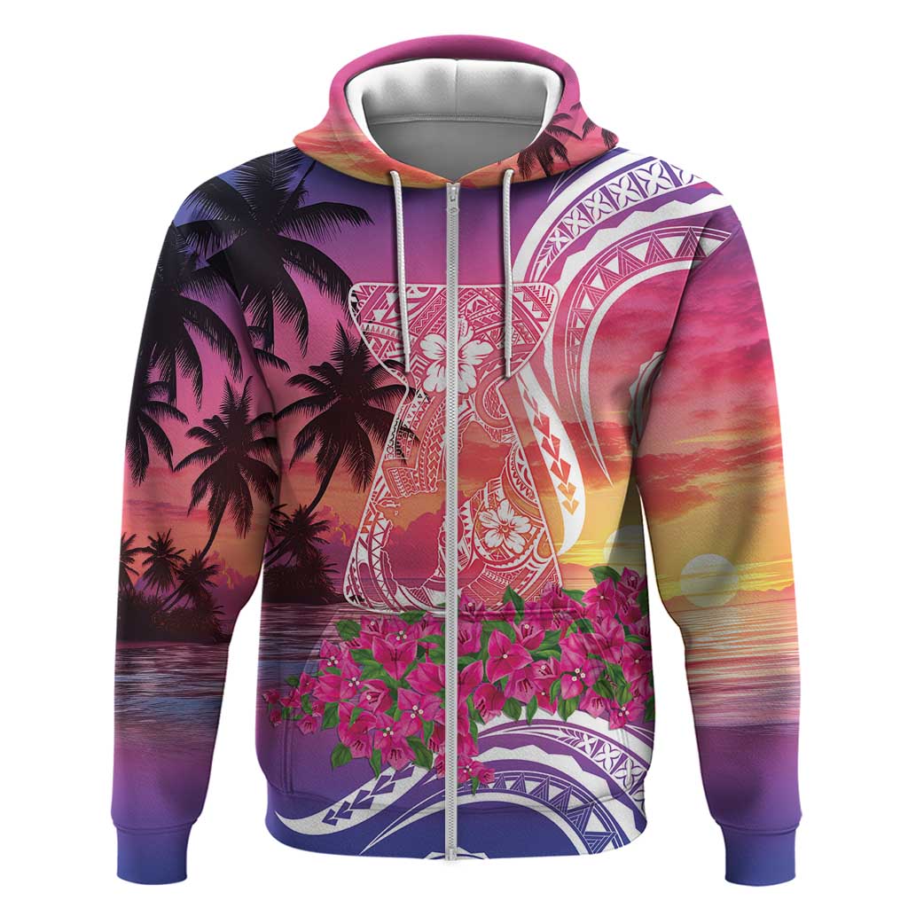 Guam Latte Stone with Map Hoodie Bougainvillea Beach Sunset