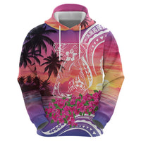 Guam Latte Stone with Map Hoodie Bougainvillea Beach Sunset