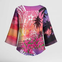Guam Latte Stone with Map Kimono Sleeve Blouse Bougainvillea Beach Sunset - Polynesian Pride