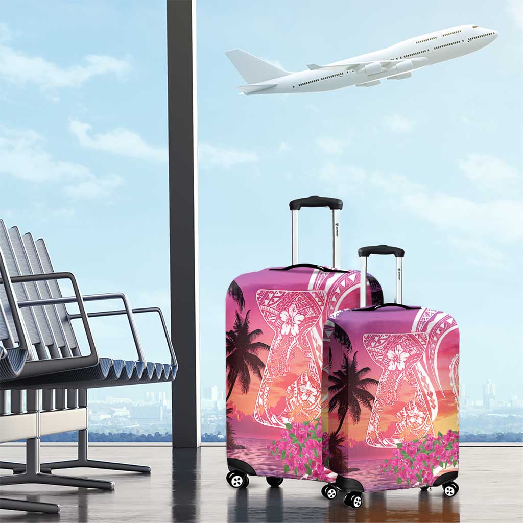 Guam Latte Stone with Map Luggage Cover Bougainvillea Beach Sunset