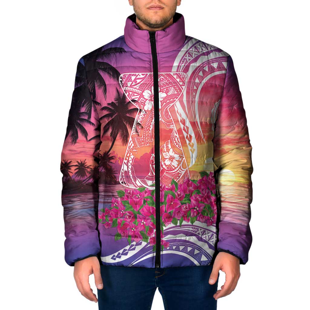 Guam Latte Stone with Map Padded Jacket Bougainvillea Beach Sunset - Polynesian Pride