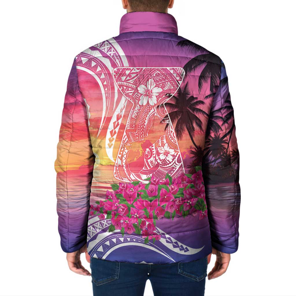 Guam Latte Stone with Map Padded Jacket Bougainvillea Beach Sunset - Polynesian Pride
