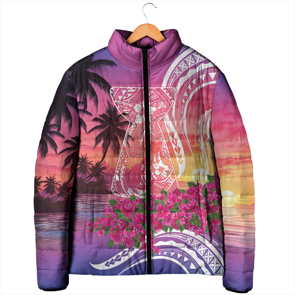 Guam Latte Stone with Map Padded Jacket Bougainvillea Beach Sunset - Polynesian Pride