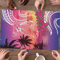 Guam Latte Stone with Map Puzzle Bougainvillea Beach Sunset - Polynesian Pride