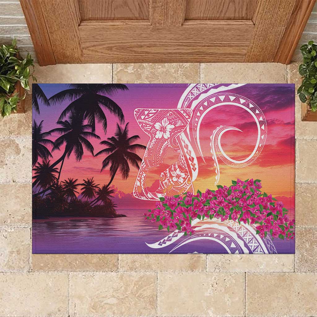 Guam Latte Stone with Map Rubber Doormat Bougainvillea Beach Sunset