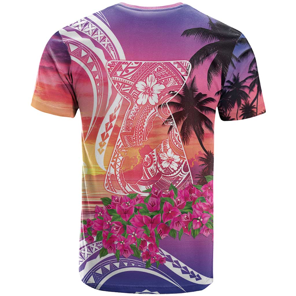 Guam Latte Stone with Map T Shirt Bougainvillea Beach Sunset