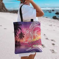 Guam Latte Stone with Map Tote Bag Bougainvillea Beach Sunset - Polynesian Pride