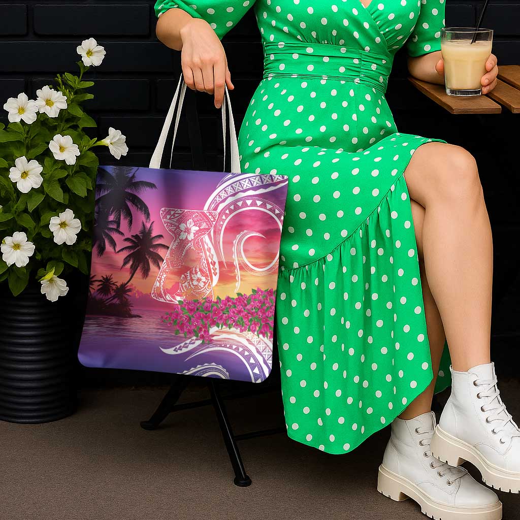 Guam Latte Stone with Map Tote Bag Bougainvillea Beach Sunset - Polynesian Pride