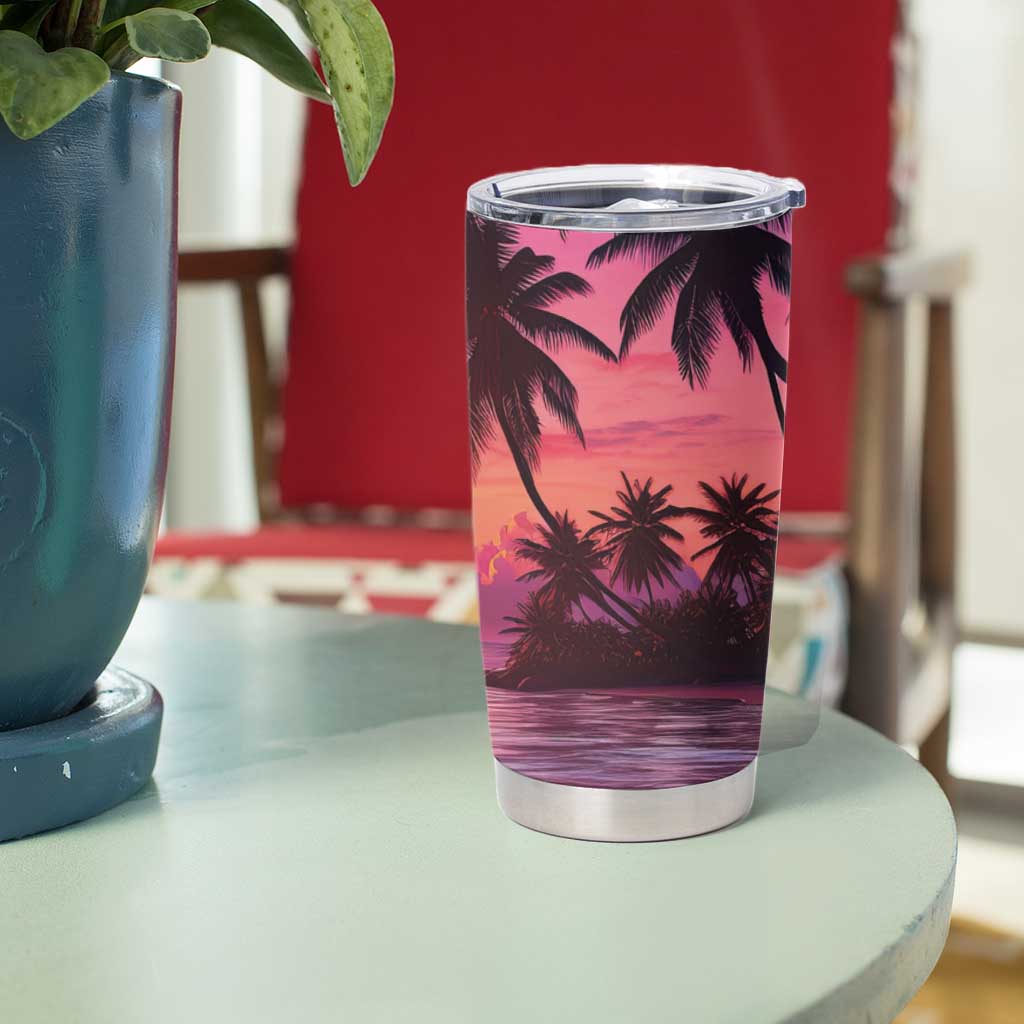 Guam Latte Stone with Map Tumbler Cup Bougainvillea Beach Sunset
