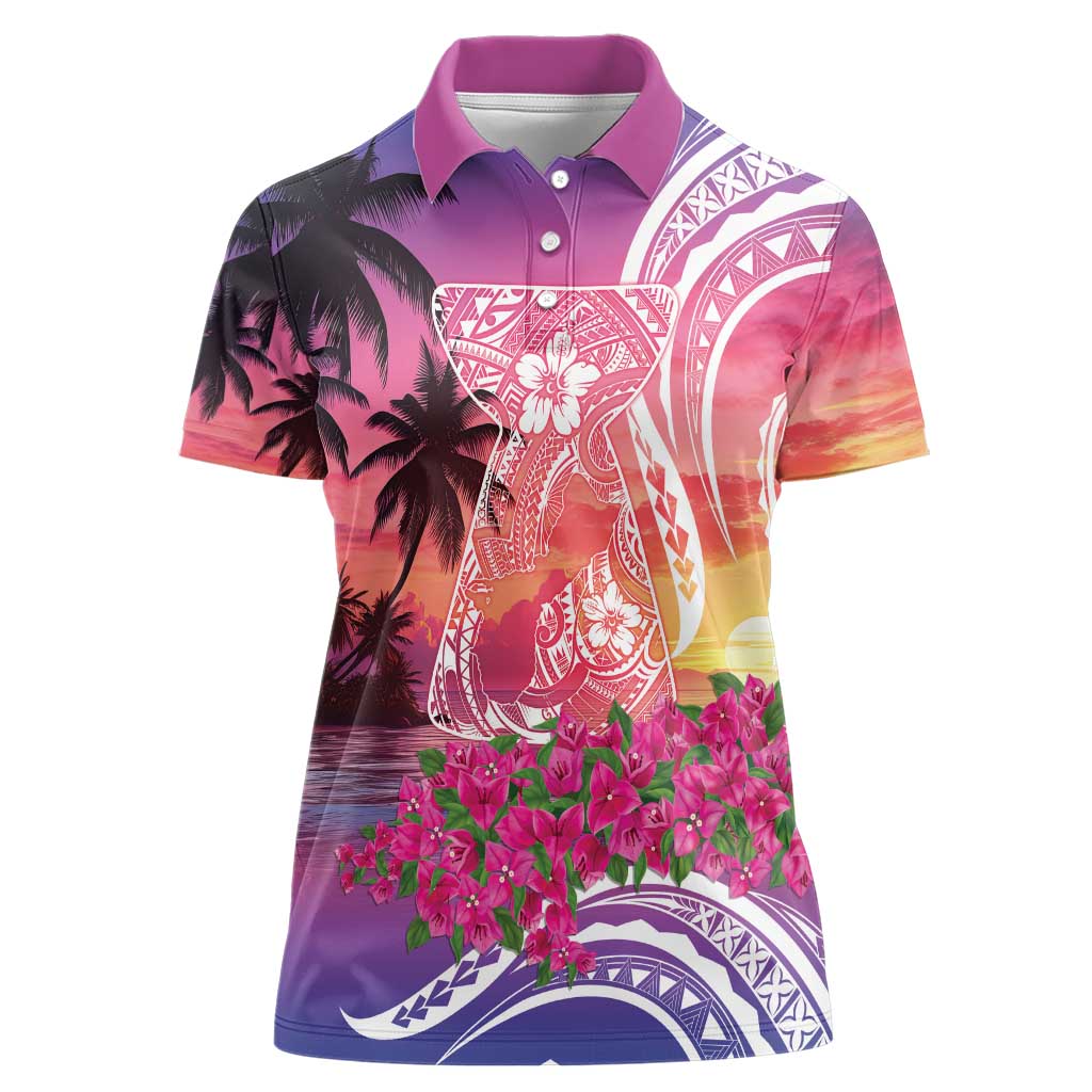 Guam Latte Stone with Map Women Polo Shirt Bougainvillea Beach