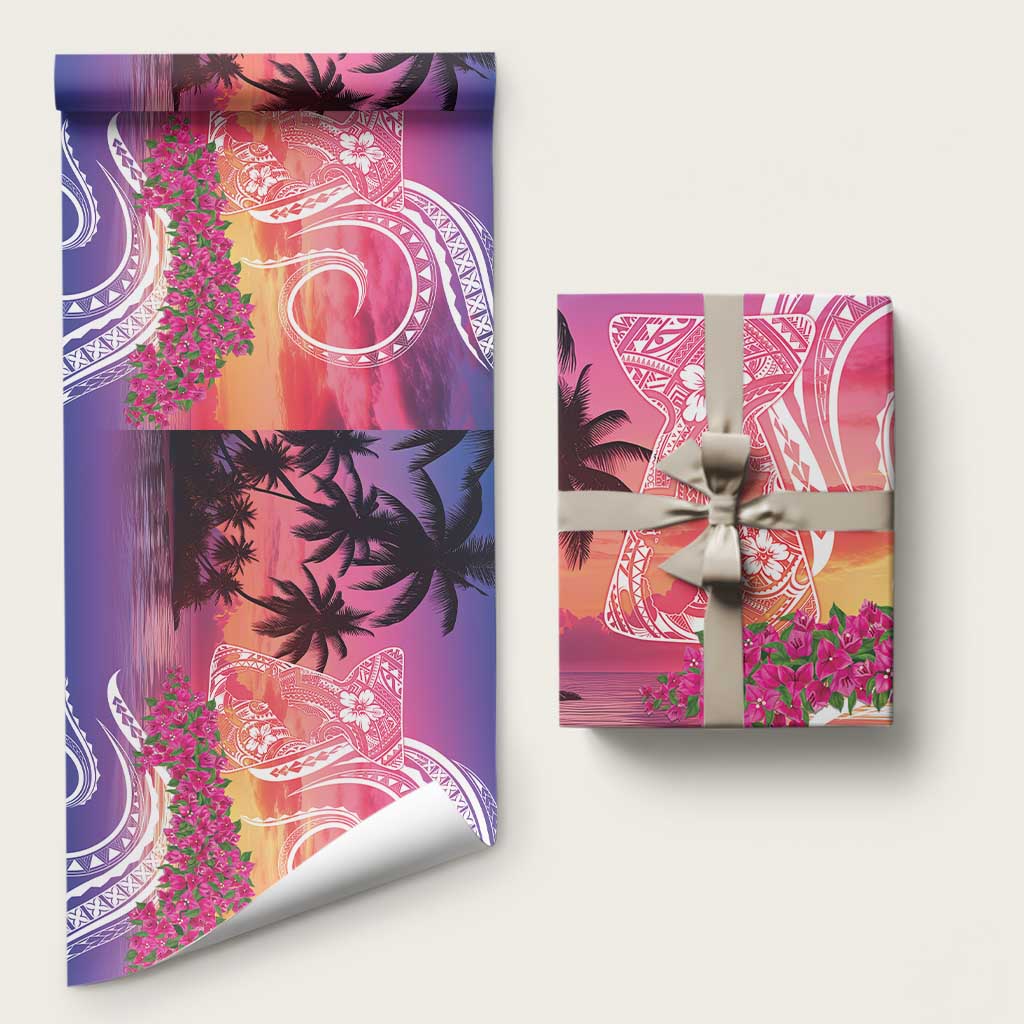 Guam Latte Stone with Map Wrapping Paper Bougainvillea Beach Sunset - Polynesian Pride
