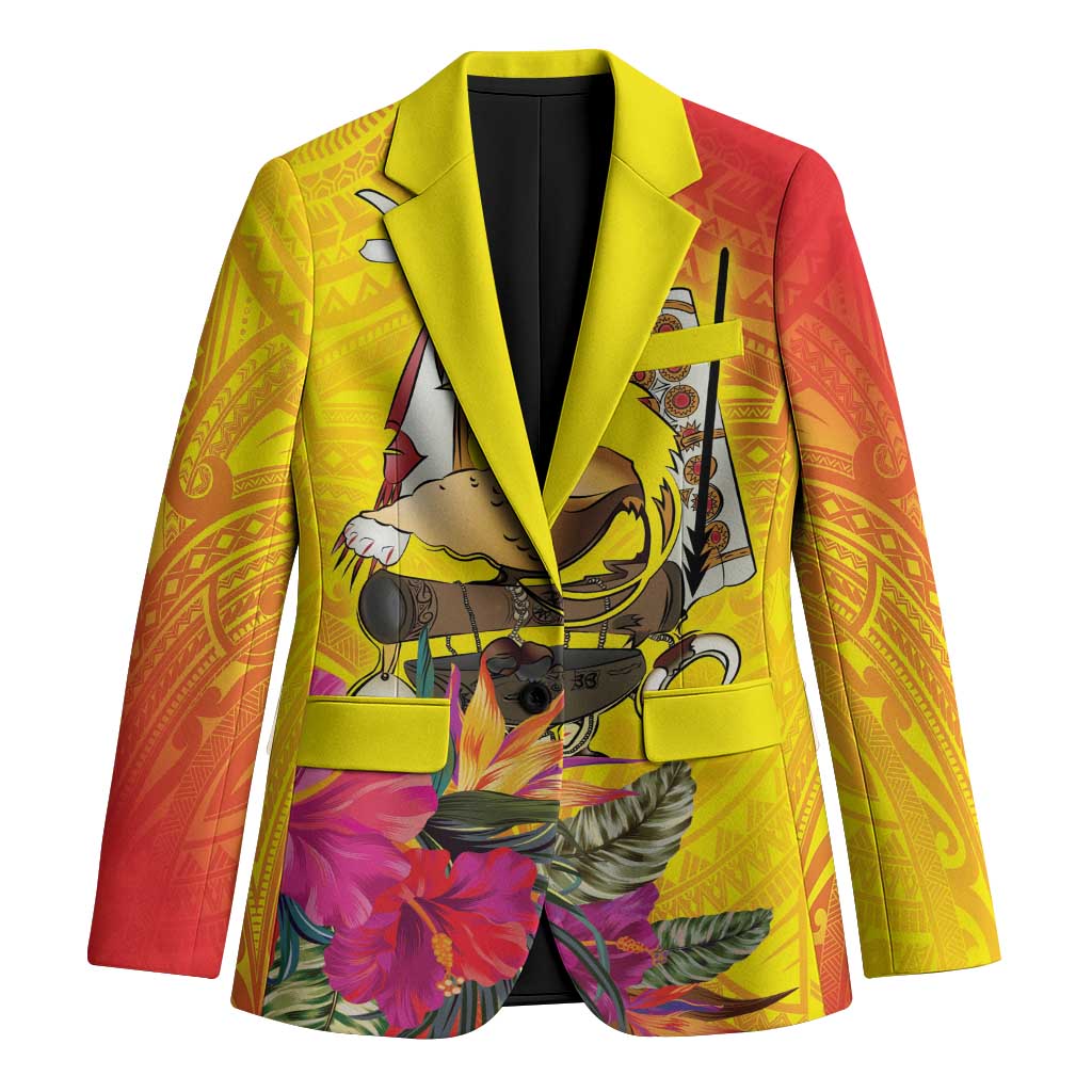 Papua New Guinea Cultural Tropical Flowers Blazer LT9 Unisex Gold - Polynesian Pride