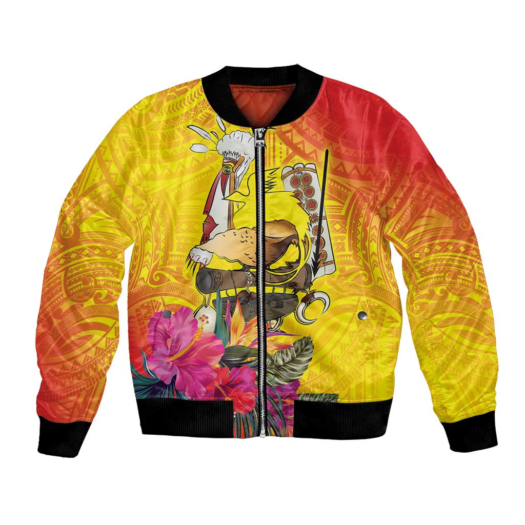 Papua New Guinea Cultural Tropical Flowers Bomber Jacket LT9 Unisex Gold - Polynesian Pride