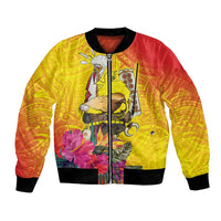 Papua New Guinea Cultural Tropical Flowers Bomber Jacket LT9 Unisex Gold - Polynesian Pride